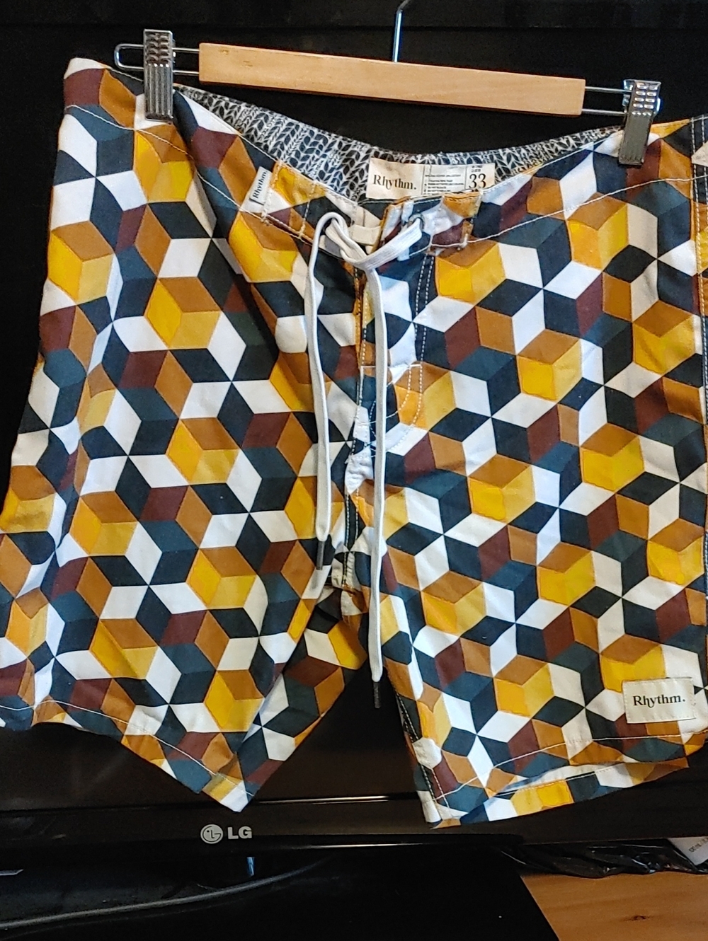 Rhythm. Men's Geometric Print Swim Shorts - Yellow Multi